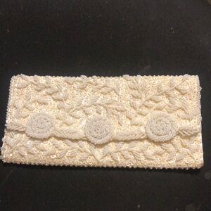 Vintage Sequin Evening Bag Clutch Ivory